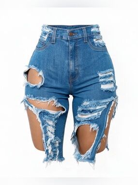 Fashion Nova Hyped Up Distressed Shorts -
Medium Blue Wash Size 5